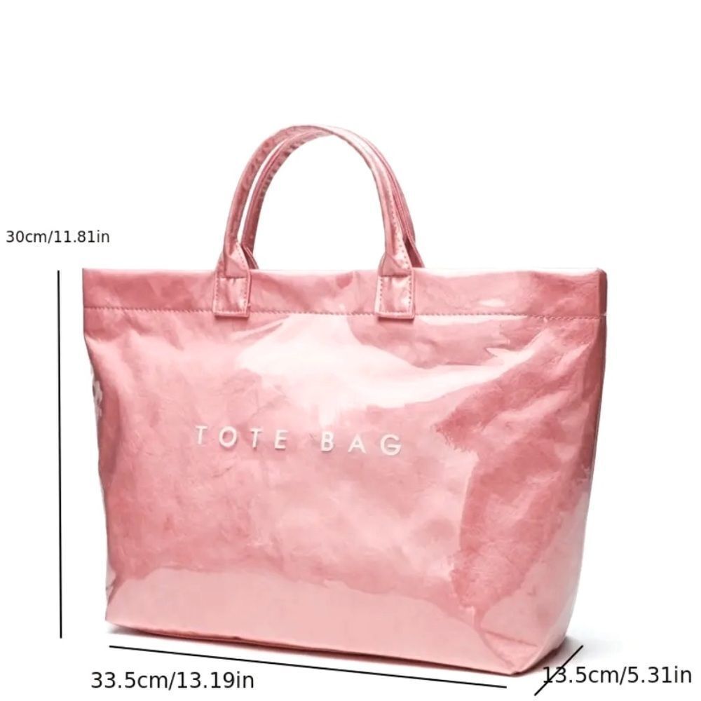 Baby Pastel Pink Vinyl Covered Paper Bag Stylish Tote Bag - Picture 4 of 5
